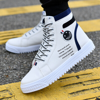 

White Gaobang shoes mens shoes tide mens lazy shoes British style tide shoes tide high canvas shoes