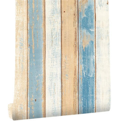 

Tuwaga The Mediterranean Style Retro Wall Sticker PVC 3D Textured Distressed Faux Wood Plank Wallpaper PanelsLength 6m