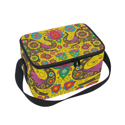 

ALAZA Insulated Lunch Box Colorful Background With Elephants Lunch Bag for Men Women Portable Tote Bag Cooler Bag