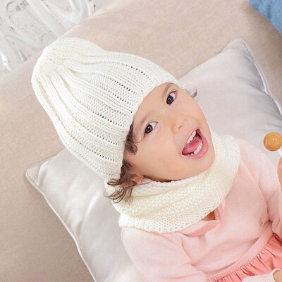 

2019 Baby Hat Scarf Set Autumn Winter Knitted Wool Solid Boys Girls Hat Children Hat And Snood For Girls Kids Hat 0-3 Years old