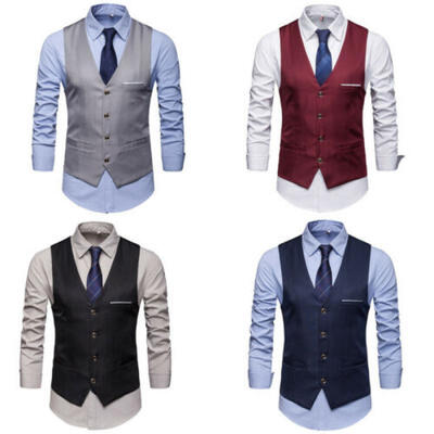 

Mens Formal Business Slim Fit Chain Dress Vest Suit Tuxedo Waistcoat Gracious
