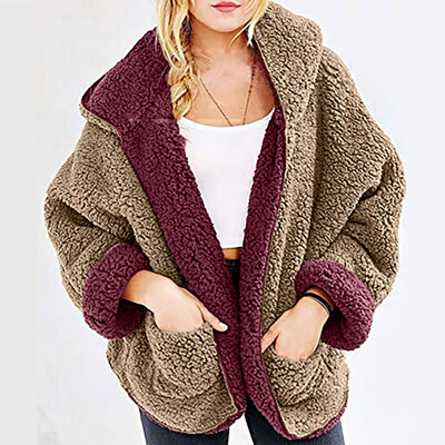 

Roseonmyhand Womens Casual Fleece Fuzzy Faux Shearling Warm Winter Oversize Hooded Coat