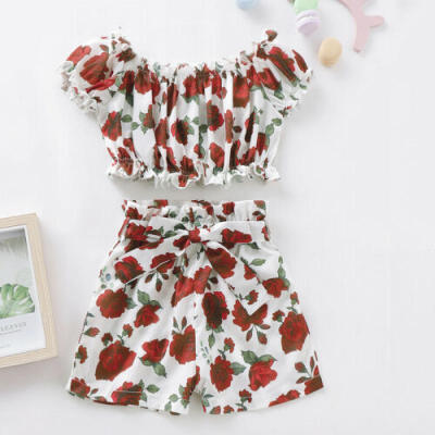 

Summer Toddler Kids Baby Girl Clothes Flower Sleeveless TopsShorts Outfits Set