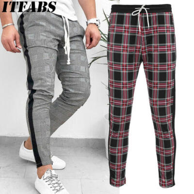 

US Mens Casual Plaid Sport Long Pants Tracksuit Trousers Joggers Gym Sweatpants