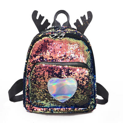 

Heart Sequins Travel Backpacks Women Glitter Small Shoulder School Bags