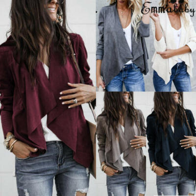 

Womens Ladies Waterfall Cardigan Blazer Coat Open Front Suede Jacket Top Clothes
