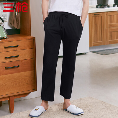 

Three guns pajamas mens cotton 2019 spring&summer new line with home loose casual cotton mens home trousers deep hemp gray