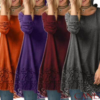 

Womens Casual Long Sleeve Solid Loose Tunic Top Shirt Blouse Dress Plus Size