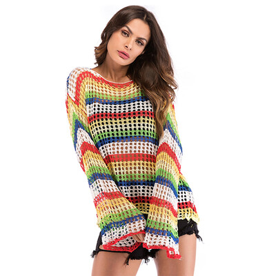 

Stripe Knit Openwork Bell Sleeve Top