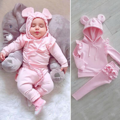 

UK Newborn Baby Girl Hooded Top Shirt Ruffle Pants Leggings Outfit Clothes 2PCS