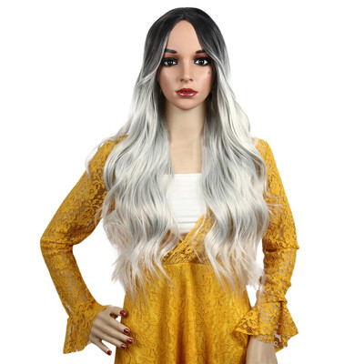 

〖Follure〗Long Curly Wavy Synthetic Wig Gray Brown Natural Full Wigs For Women 28 Inches