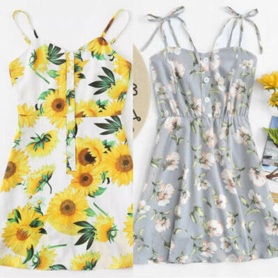 

Women Summer Floral Short Maxi Dress Evening Cocktail Party Beach Dress Sundress