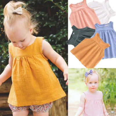 

Pure Color Girls Princess Dress Kids Baby Party Cotton Tank Tutu Shirt Dresses