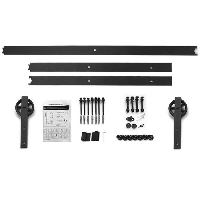 

8FT Heavy Duty Vintage Style Sliding Barn Wood Door Track Rail Hardware Fittings Kit Super Smoothly&Quiety POM Big Hanging Whe