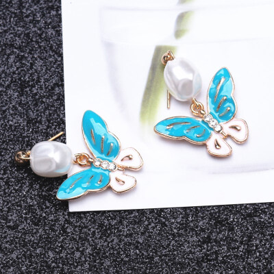 

EK692 New Fashion Butterfly Drop Earrings For Women Drip Oil Brincos Pearl Earring Elegant DIY Wedding Jewelry Accessories