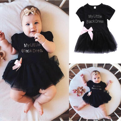 

Baby Girls Infant Toddler Bow Little Black Dress Toddler Princess Party Wedding Tutu Tulle Dress