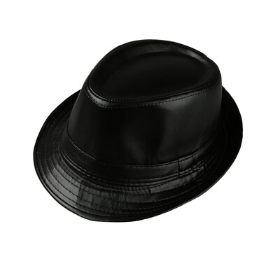 

Unisex Women Men Fedora Hat PU Leather Formal Vintage Jazz Hat Bucket Cap Black