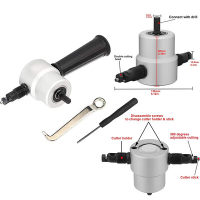 

〖Follure〗Double Head Metal Sheet Nibbler Cutter Drill Attachment with Wrench&Parts