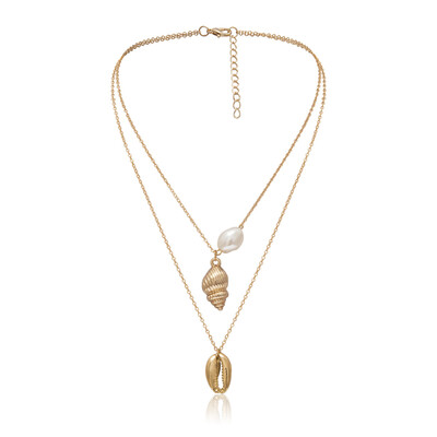 

Vintage Gold Color Shell Layered Pendant Necklaces For Women Charm Chain bff Pearl Choker Necklace Jewelry 2019 New