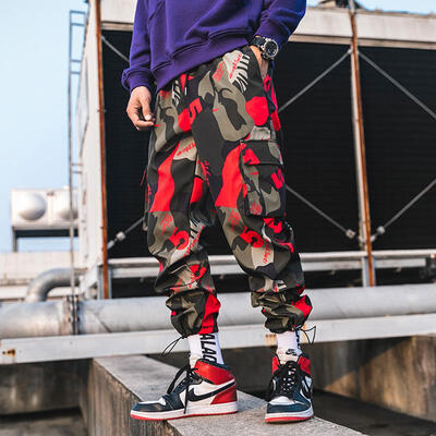 

Hip Hop Streetwear Men Ankle-Length Joggers Pants Camouflage Mens Trousers Loose Casual Cargo Pant Elastic Waist Harem Pant