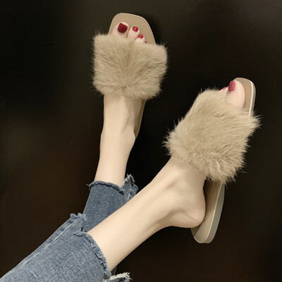 

Summer flat-bottomed hairy slippers for women wearing students fairy wind ins trendy shoes