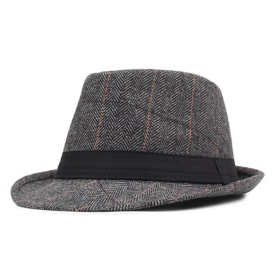 

Fashion Men Women England Retro Fedora Hat Plaid Pattern Pinched Crown Wide Brim Ribbon Jazz Panama Trilby Cap Bowler