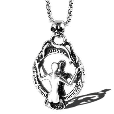 

Men Magic Mirror Stainless Steel Snake Wrapped Skull Closure Pendant Necklace