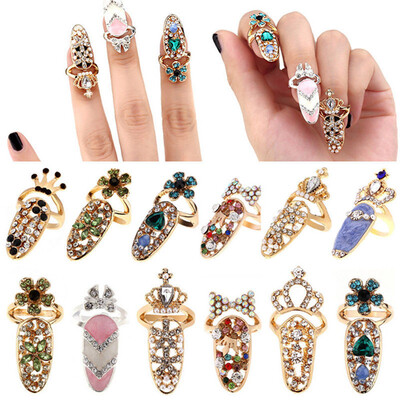 

Toponeto Women Fashion Bowknot Nail Ring Charm Crown Flower Crystal Finger Nail Rings