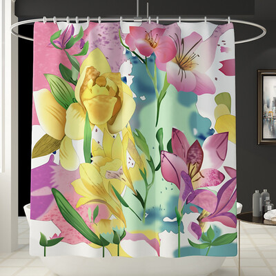 

〖Follure〗Flowers Shower Curtain Floor Mat Four-piece Bathroom Mat Set