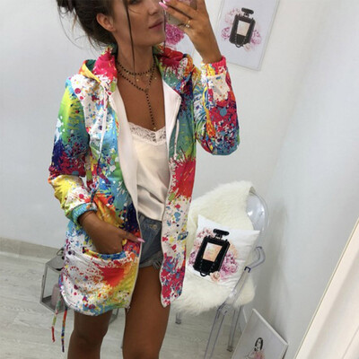 

Roseonmyhand Fashion Womens Tie dyeing Print Coat Outwear Sweatshirt Hooded Jacket Overcoat
