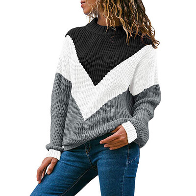 

〖Follure〗Women Round Neck Color Block Long Sleeve Knitted Sweater Tops Pullover Jumper