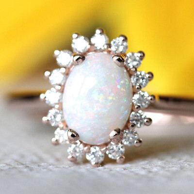 

Royal Design Rose Gold Ring Oval Opal Diamond Ring Woman Wedding Gold Ring Luxury