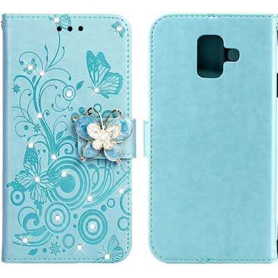 

MOONCASE Samsung Galaxy A6 2018 Butterfly Rhinestone Embossed Leather Case - Green