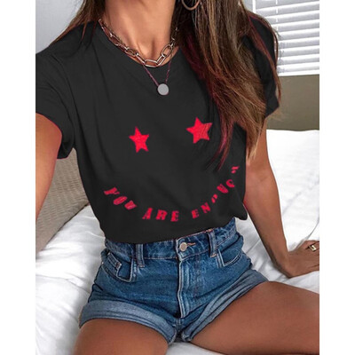 

Nomeni Women Casual Floral Print Blouse Short Sleeve Loose Top Shirt Tee