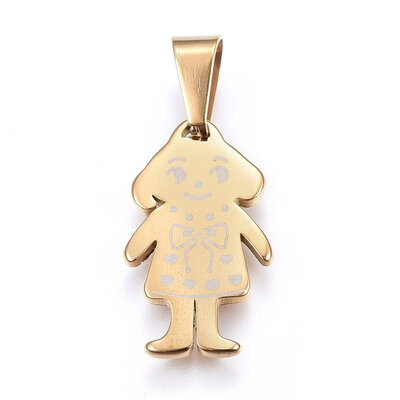 

304 Stainless Steel Pendants Large Hole Pendants Girl Golden 25x14x2mm Hole 9x5mm