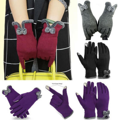 

Women Ladies Bow Fleece Lined Warm Thick Touch Screen Full Finger Winter Gloves