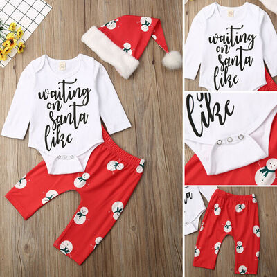 

My First Christmas Baby Boy Girl Tops RomperLeggings Pants Xmas 3PCS Outfits