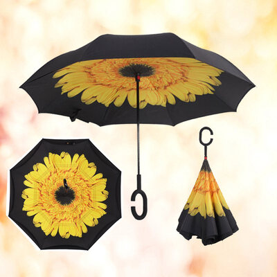 

Reverse Folding Double Layer Inverted Chuva Umbrella Self Stand Inside Out Rain Protection C-Hook Hands Windproof for Car