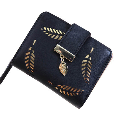 

Fashion Women Hollow Maple Leaf Bifold Short Mini Wallet Card Holder Coin Purse