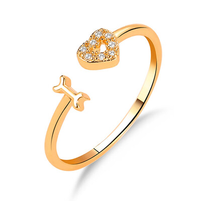 

Fashion Letter Love Women Heart Diamond Opening Couple Ring Jewelry