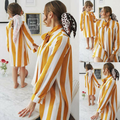 

Mother&Daughter Clothes Parent-child Girl Stripe Shirt Dress Family Matching