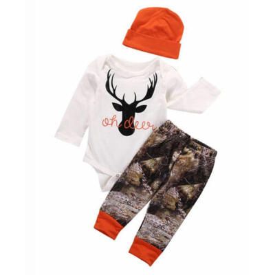 

Newborn Baby Boy Girl Deer Romper Wildlife Pants 3pcs Outfits Set Autumn Clothes