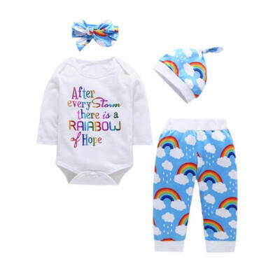 

Infant Newborn Baby Girl Boy Romper TopsPants TrousersHat 4PCS Outfits Clothes