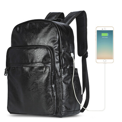 

Men Backpack USB Charge PU Leather Waterproof Business Bag