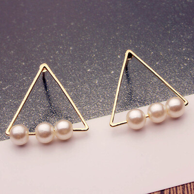 

New Fashion Imitation Pearl Jewelry Simple Copper Triangle Stud Earring Gift For Women Girl
