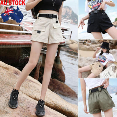 

Women Overalls Shorts Breathable Cargo High Waist Pocket Shorts Loose Trouser