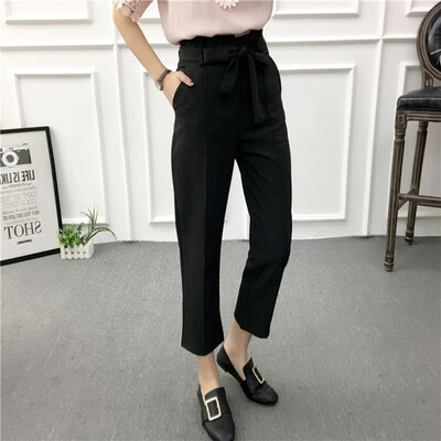 

New High Waist Haren pants Women Summer Casual suit Ankle-Length Pants Bandage Bow Straight pants