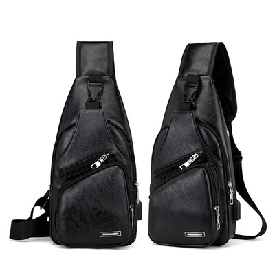 

Vintage Men Leather Chest Bag Usb Charging Port Business Travel Daypack Sling Shoulder Bag Crossbody Bag