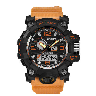 

SANDA 742 Men Analog Digital Countdown Watch Fashion Casual Sports Wristwatch 3ATM Waterproof Leather Strap Luminous Multifunction