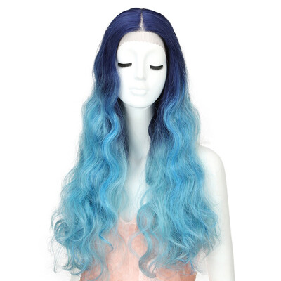 

Noble Synthetic Lace Front Wigs Long Natural Wave 30inch Omber Rainbow Color Pink Hair Wigs Heat Resistant Fiber Cosplay Wigs